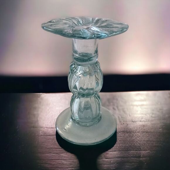 Hand Blown Art Glass Candlestick Holder Taper SINGLE ICY Blue Mexico Beachy Vtg. - Picture 13 of 13